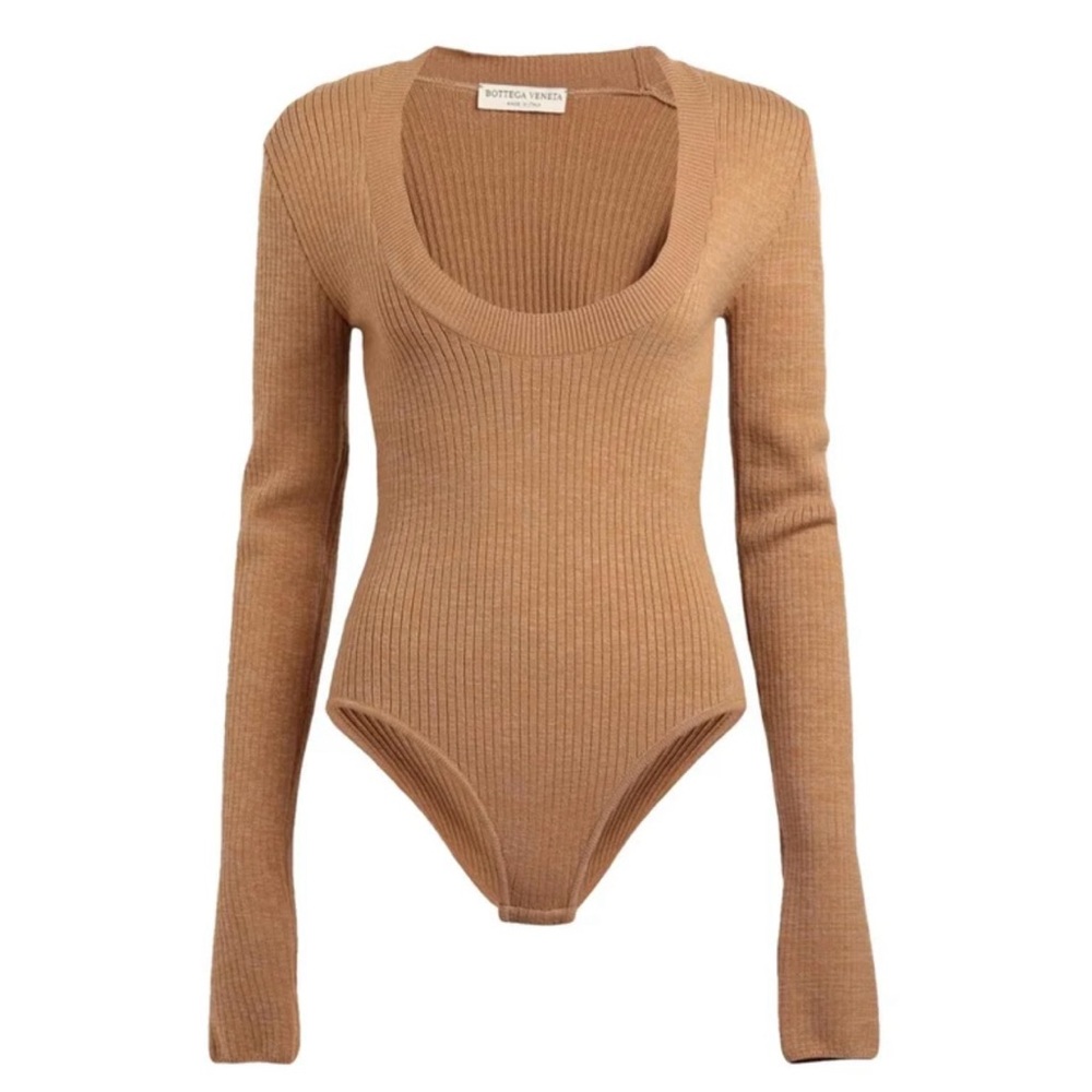 Bottega Veneta Brown Long Sleeve Fitted Ribbed Bodysuit